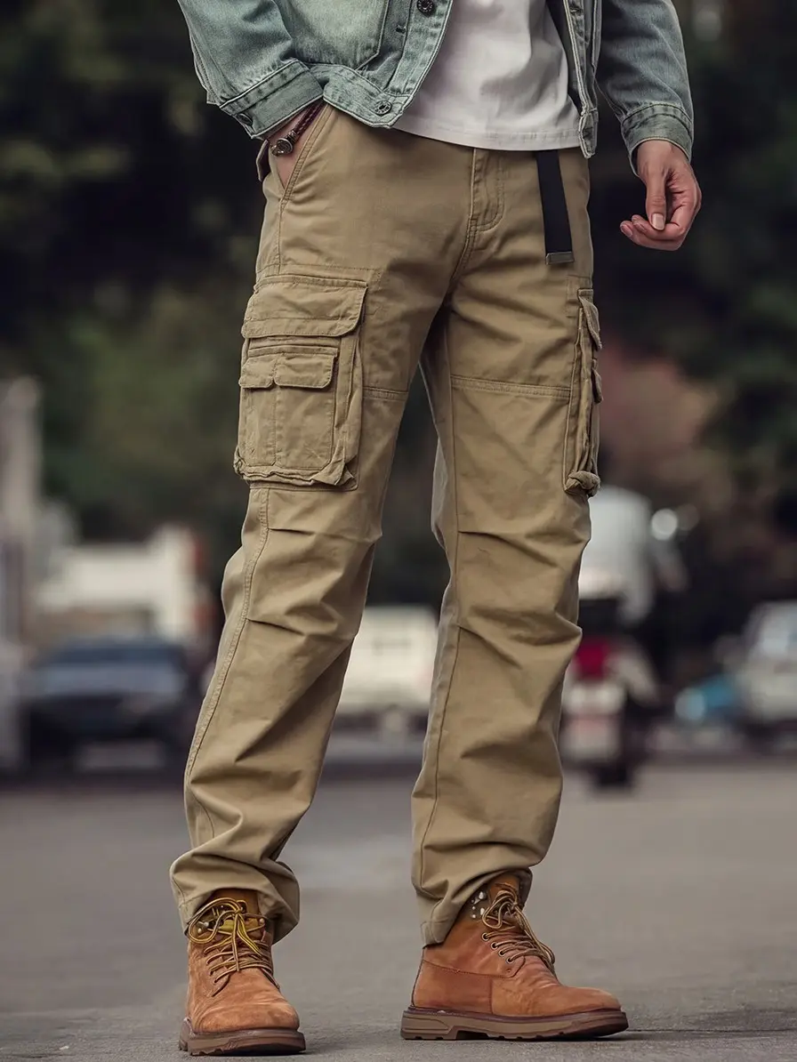 2-pack vintage washed straight-leg durable work pants, classic American workwear fit paired with a functional webbing waistband, suitable for outdoor labor, hiking, and retro street styling
