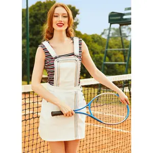 ModCloth A Posh Picnic Denim Overall Jumper Skirtall Rainbow Embroidery (S-4X) Adjustable Straps Mini Skirt