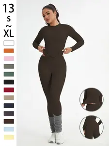 Women's Simple Solid Color Sportswear Set, High Waist Comfortable T-Shirt & Slim Pants, Fitness Yoga for Spring & Fall, Casual Gym Wear, Fitness Outfits