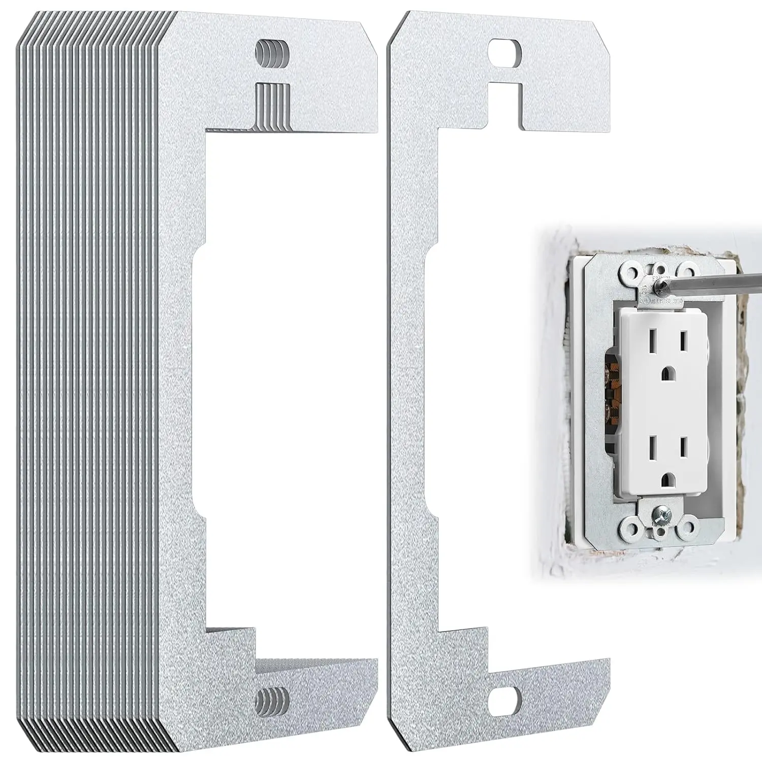 24-Count Galvanized Steel Outlet Spacers Pack, 0.83x0.75x0.047 Inches Rust-Proof Solid Wall Plate Spacers for Office Repair, Sunken Loose Outlet Fixer, Multi-Use Device Leveling Plates