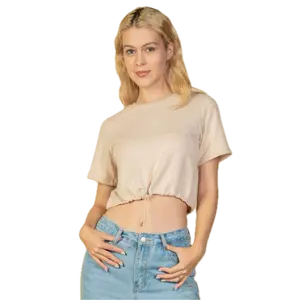 French Terry Toggle Drawstring Crop Top Casual Comfort Fabric Soft