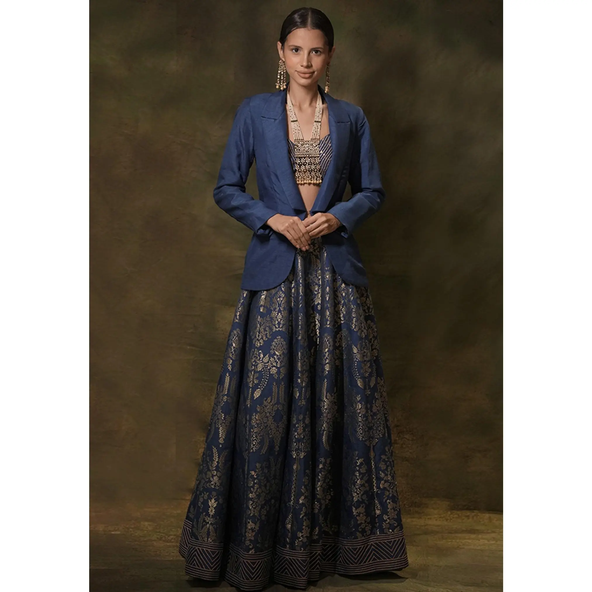 Anant blue silk lehenga and blazer set