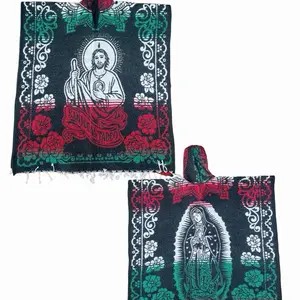Gabanes Mexicanos Mexicans Ponchos with Iconic Religious Imagery and Vibrant Color Gradient