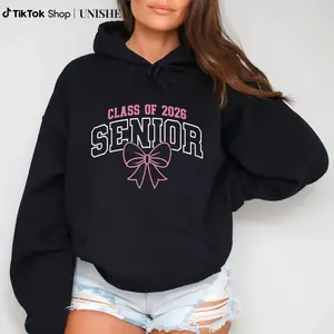 Pink Coquette Bow 2026 Graduation Hoodie – Unisex Senior Long Sleeve Sweatshirt