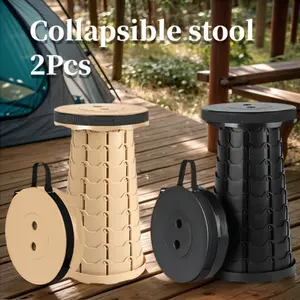 2pcs Collapsible Stool Max Load 400lbs Portable Folding Stool Black, Khaki Telescopic Stool, Plastic Camping Stool, Compact Storage. Suitable For Parties Such As Travel, Camping, Hiking, Fishing, And Backyard Barbecues. Men'S Gifts, Local Warehouse.