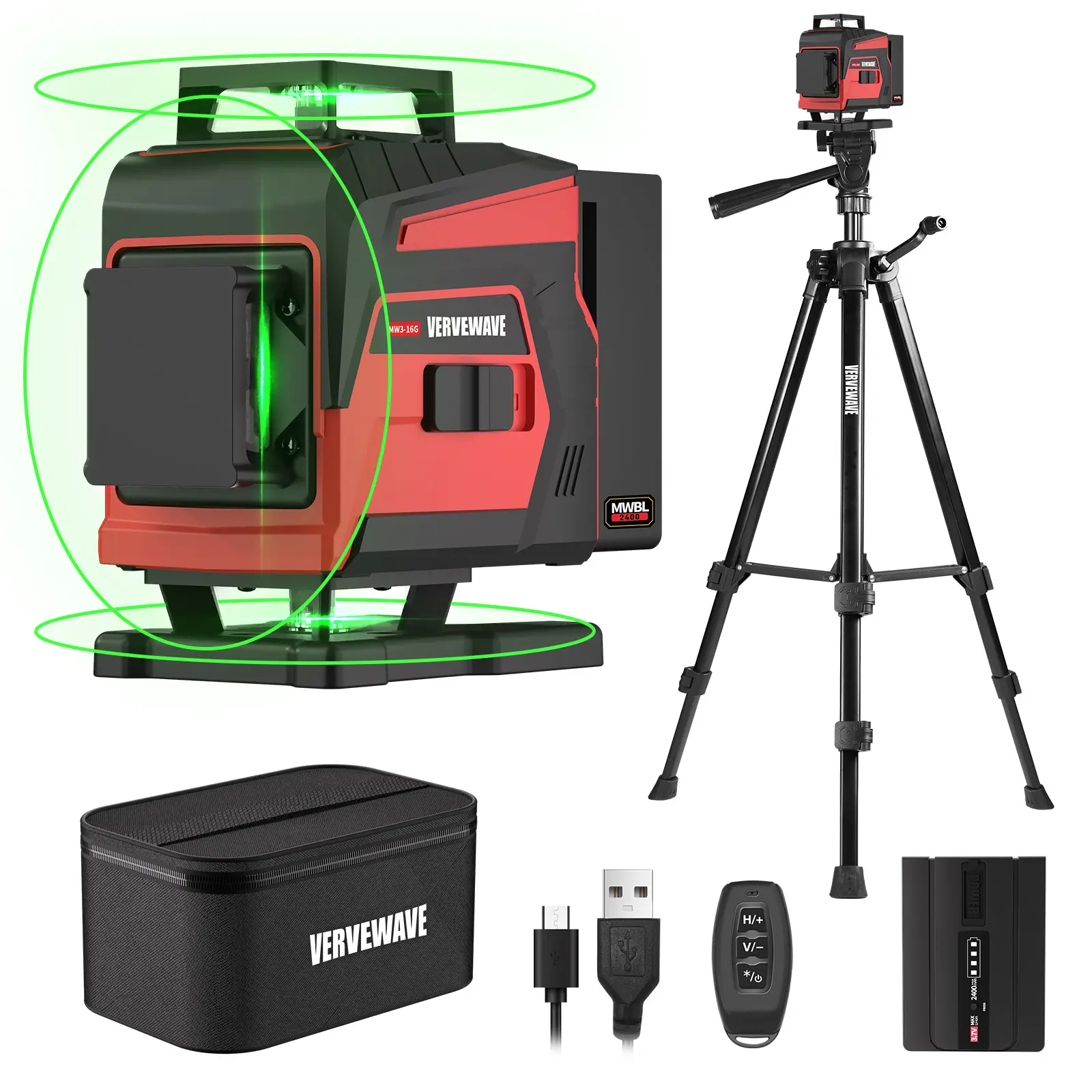 【DealsForYouDays】Vervewave 16 Line Green Laser Level 4x360° Self-Leveling Tool with 49.2" Tall Tripod, Dual Type-C Rechargeable Batteries, Wireless Remote Control, Top Construction Gifts for Dad Men Husband