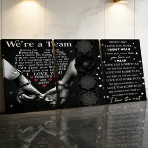 3 Counts Wooden Framed Canvas Painting, Romantic Couple Holding Hands Love Quote Images, Exquisite Poster, Perfect Gift, Decor For Living Room, Bedthroom, Modern Art, Fashion Family Poster, Wall Art Decoration