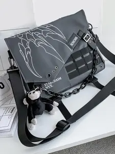 Fashionable Gorilla Pattern Crossbody Bag, Punk Style Chain Strap Shoulder Bag, Trendy All-match Hip-hop Commuting Bag, Girl Fashionable Shopping Bag, Casual Crossbody Bag, Quilted Crossbody Bag, Crossbody Tote Bag, Casual Commuter Bag, Stylish crossbody