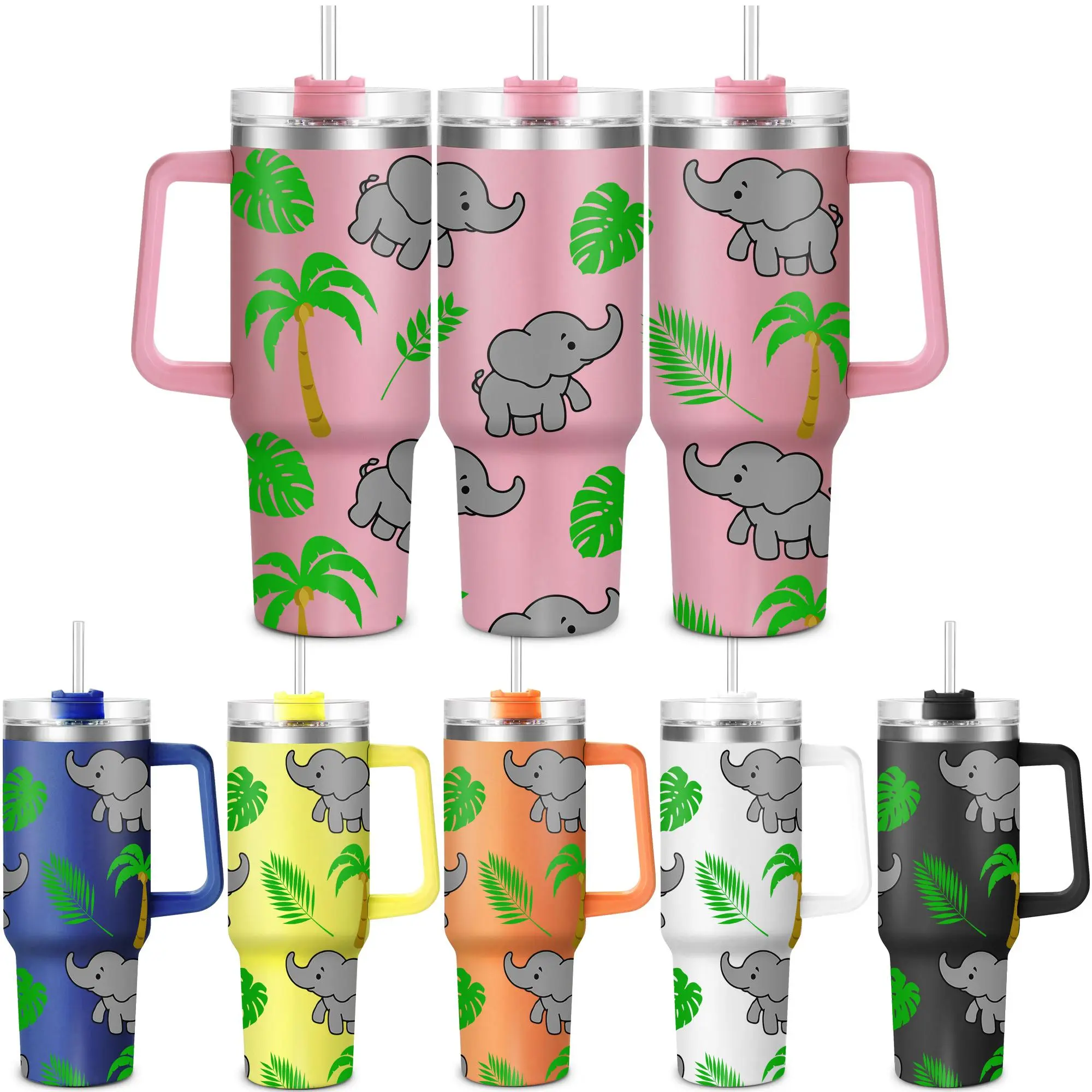 40oz Tumbler with Lid, 1 Count Elephant Pattern Stainless Steel Water Bottle, Drinking Cup for Home Office School, Gift for Dad Son Women Mom Sisters Teacher Coworker Friend Brother, Drinkware