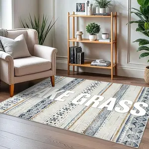 Blue Geometric Stripe Pattern, Bohemian Style Rug for Living Room, Bedroom, Dining Room, Anti-Slip Rubber Back, Furniture Decor Aesthetic