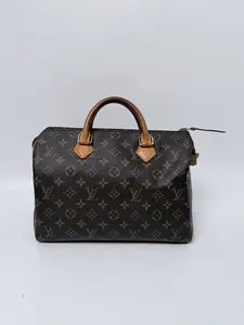 Pre-owned Louis Vuitton Monogram Coated Canvas with Vachetta Leather Trim Top Handle Monogram Canvas Speedy 30 Handbag Shoulder Bag JA615LV