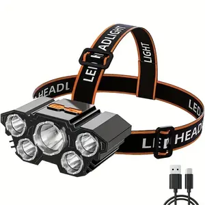 2 Pack 5 LED Headlamp Rechargeable – 150M Super Bright Beam, 4 Modes, 1200mAh, Lightweight USB Head Flashlight for Camping Running