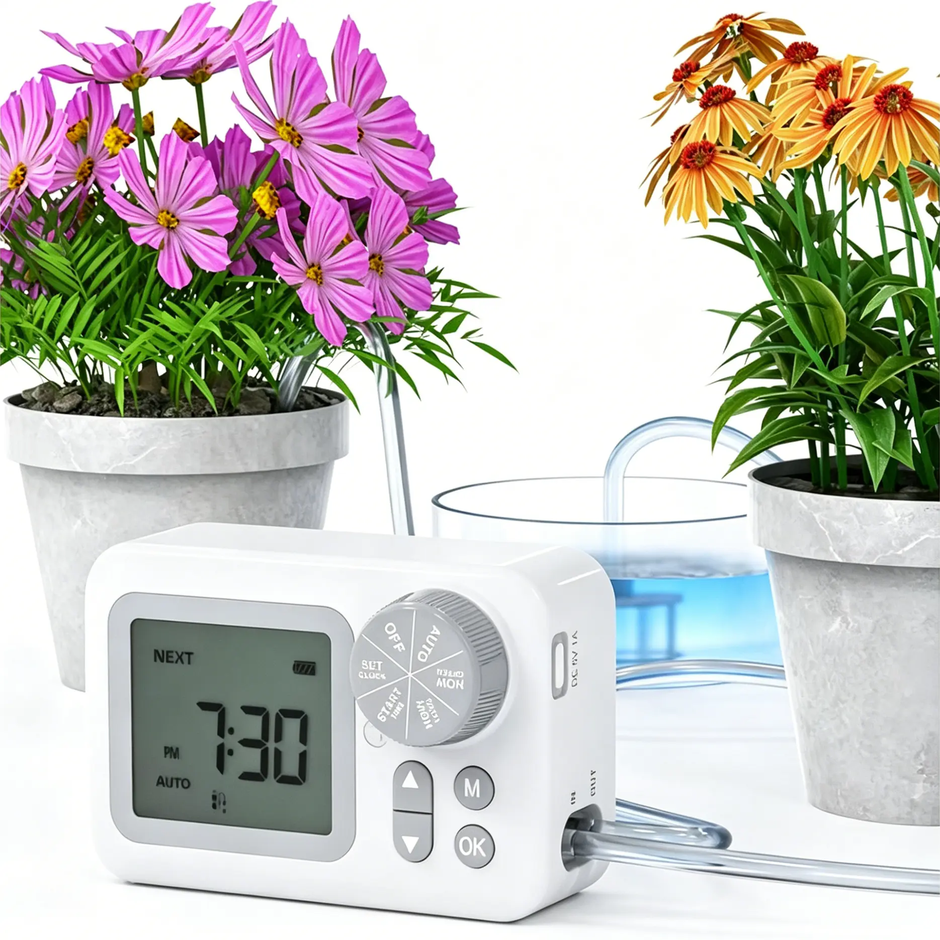 Automatic Garden Drip Irrigation Kit with Auto Watering Function, Programmable Water Timer, LED Display Screen, USB Power – Indoor Use System for Potted Plants, Gardeners, Greenhouses