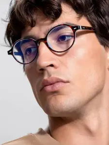 Men's Oval Frame Flat Lens Glasses, Colorblock Lightweight Frames, Suitable for Work Commute Daily Use, Stylish and Comfortable Eyewear, Lightweight Eyeglasses, Trendy Casual Eyeglasses