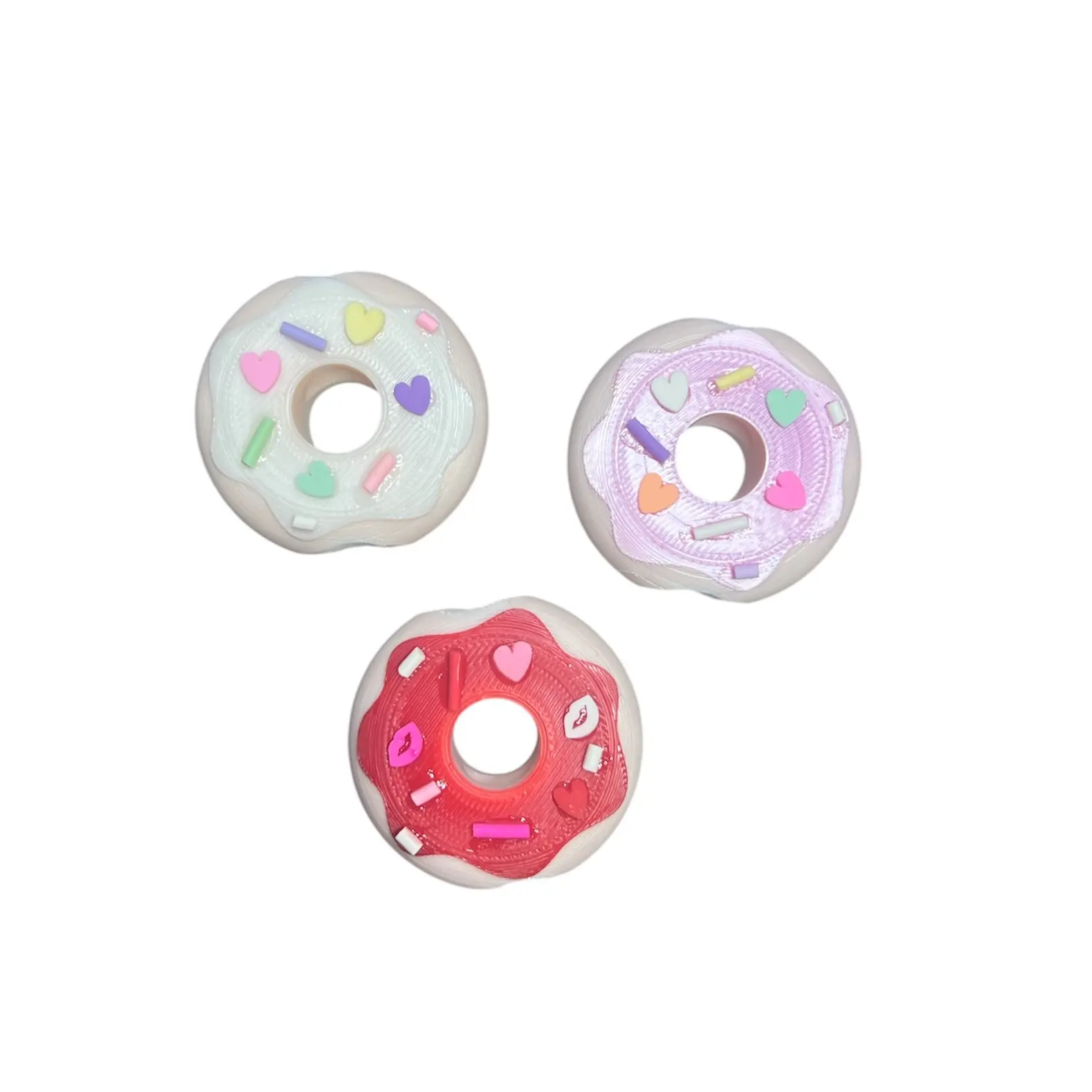 3D Printed Valentine’s Day Cute Charm Sprinkled Red Pink White Donut Pastry Tumbler Straw Toppers for Drinkware Handmade