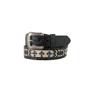 3D Men's Blue and Brown Aztec Pattern Western Belt
