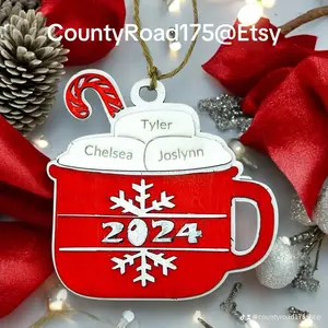Personalized Holiday Ornament Hot Chocolate with names in Marshmallows 5”