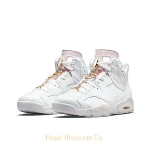 White and Pink Pebbled Leather High-Top Retro Basketball Shoes with Gold Hoop Pendant and Light Pink Midsole Accents