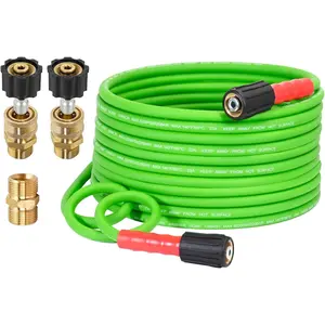 Super Flexible Pressure Washer Hose 30FT for Power Washer Replacement, Kink Resistant Extension With Leak-Free M22 Female & 3/8" Quick Connect Adapters, 1/4" 3200 PSI, Green