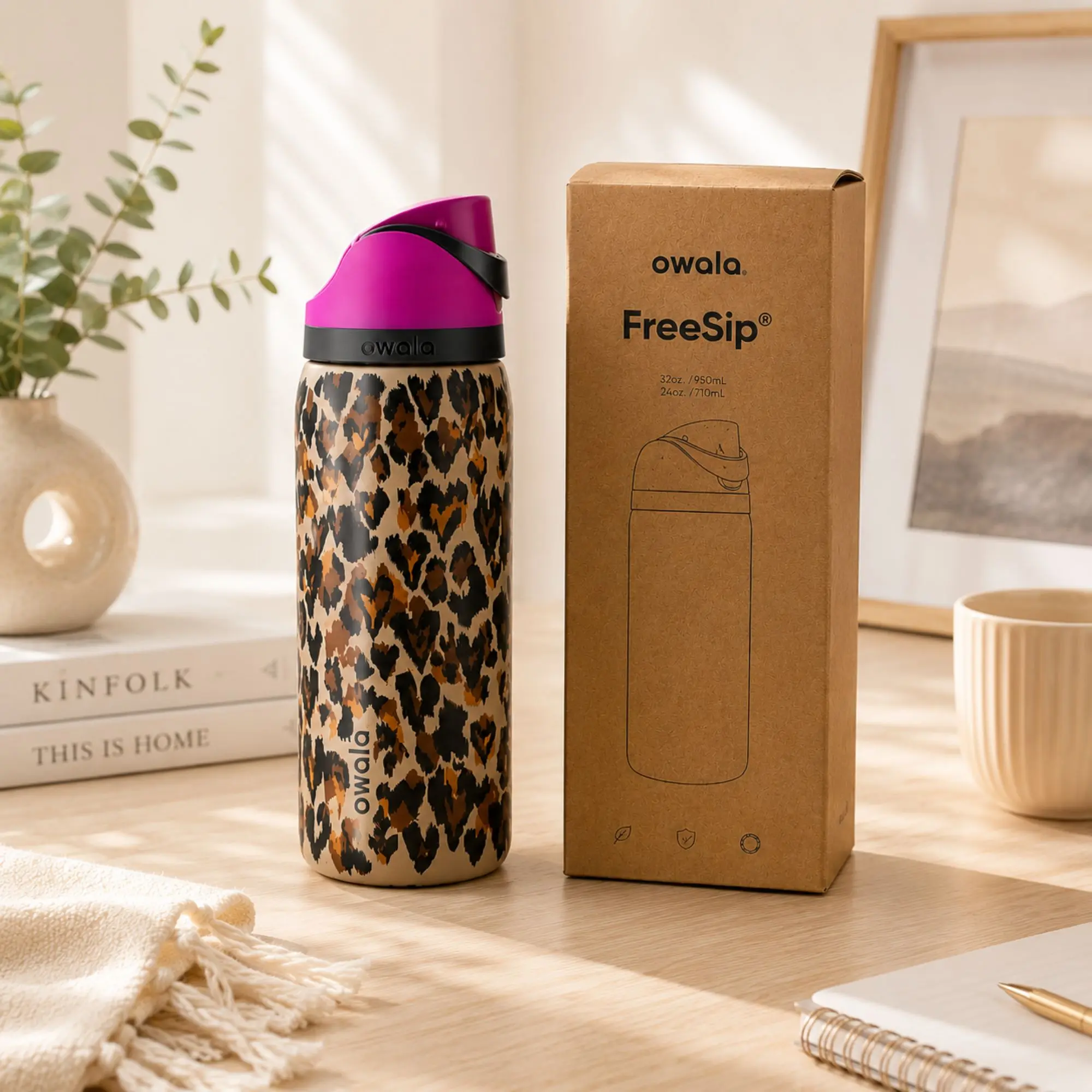 Owala FreeSip Leopard Print Water Bottle 32oz "Wild at Heart" Limited Edition – Stainless Steel Travel Tumbler with Straw Lid, Reusable Sports Bottle Drinkware Bottled