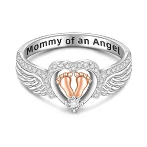Angel Ring for Baby Mom Fashion Angel Wings Heart Ring anniversary engagement bear necklace Initial Letter Pendant Necklace with Buckle