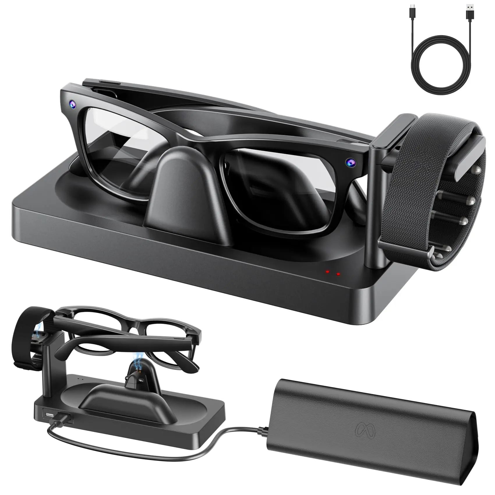 AOJAKI 3-in-1 Charging Dock for Meta Ray-Ban Display Smart Glasses & Meta Neural Band, Anti-Slip Charger Stand with LED Indicator USB Output