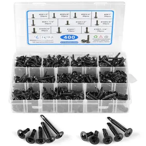 400 count Self Tapping Screws, 410 Stainless Steel Self Drilling #8#10 Black Oxide Sheet Metal Screw, Length 1/2" to 1-1/4'', Truss   Screws Assortment for Metal, Plastic and RV
