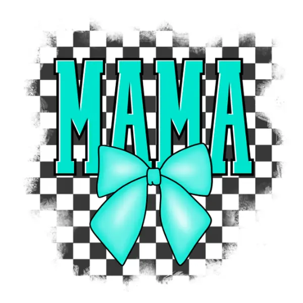 Teal Mama Direct-to-Film (DTF) Print with Black Checked Background for Graphic Tees, T-Shirts, DIY Specialty Supplies, Graphic Tee, Tee