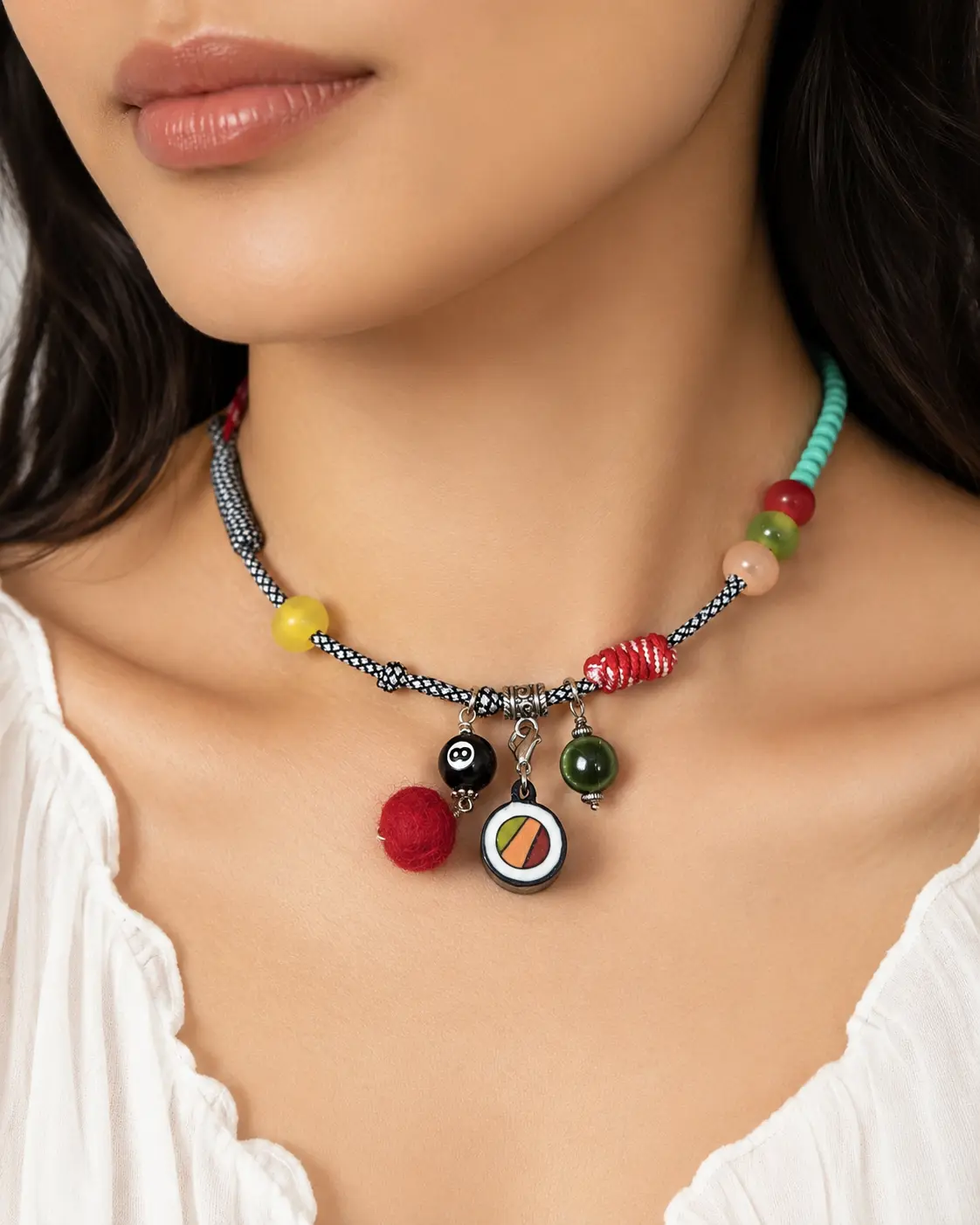 The Prop Drawer Handmade Charm Necklace with Mixed Resin Beads - Y2K Whimsical Statement Jewelry