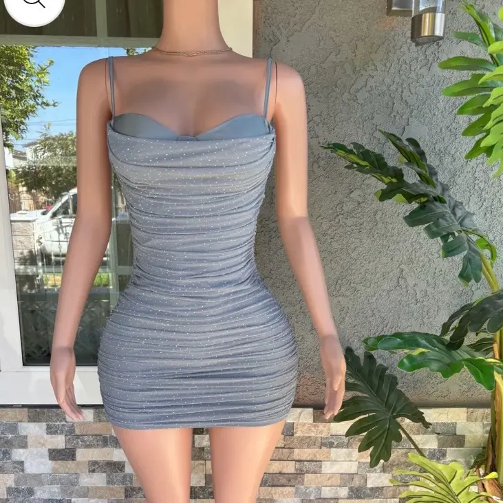 Women's Briana Silver-White Rhinestone-Embellished Mini Dress
