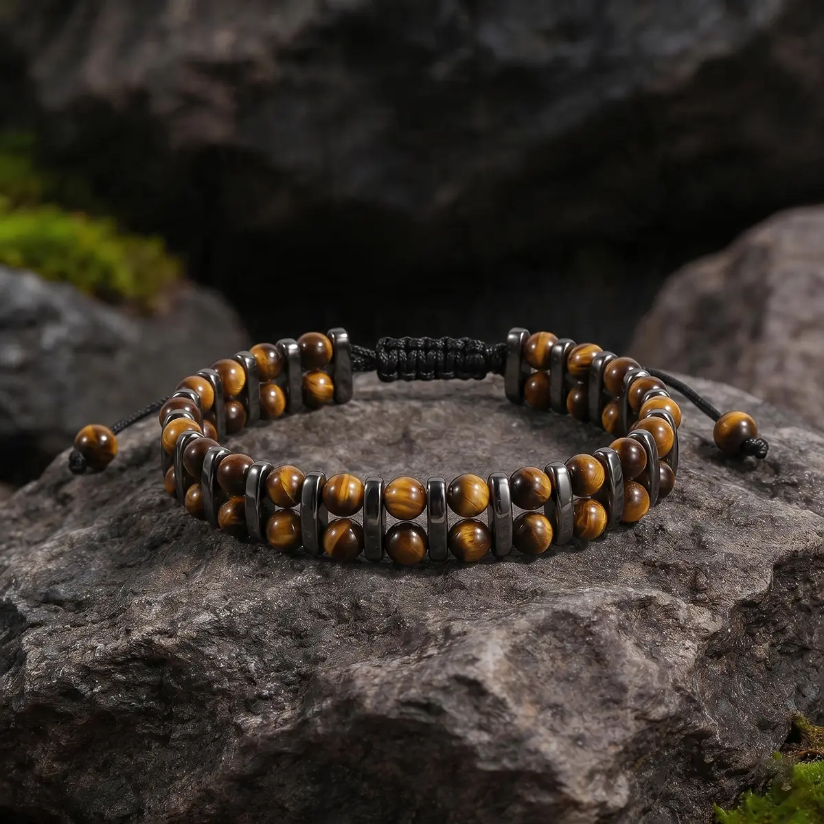 Men's Handmade Natural Tiger Eye Weave Bracelet, Fashion Costume Jewelry for Courage, Stress Relief & Protection, Birthday Gift Ideas