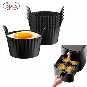 3pcs Silicone Air Fryer Baking Cups, Non-Stick Round Muffin & Tart Molds, Nonstick Cupcake Pans, Ribbed Texture, Durable Kitchen Accessories, Easy Release