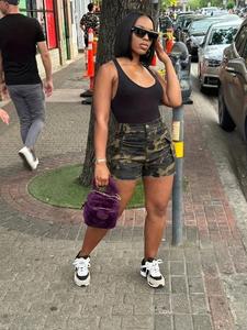 Women's Camo Print Moto Shorts, Camouflage, Elastic Waistband, 3D Pocket Design, Durable and Fashionable, Streetwear, Spring Summer Casual Street Style