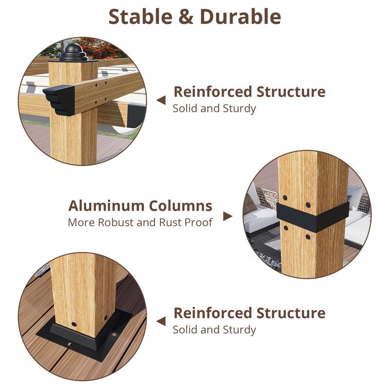 GARVEE 10' X 13' Retractable Pergola Canopy with Natural Wood Like Frame for Backyards, Gardens, Patios, Outdoor Pergola with Sun Shade Canopy,Beige
