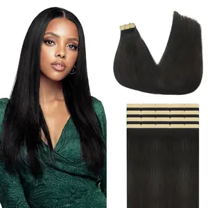 Gefily 14A Tape-in Human Hair Extensions, 100% Remy Body Wave, 16-22 Inch, 50g/Pack, 21 Pcs Tapes, Natural Black