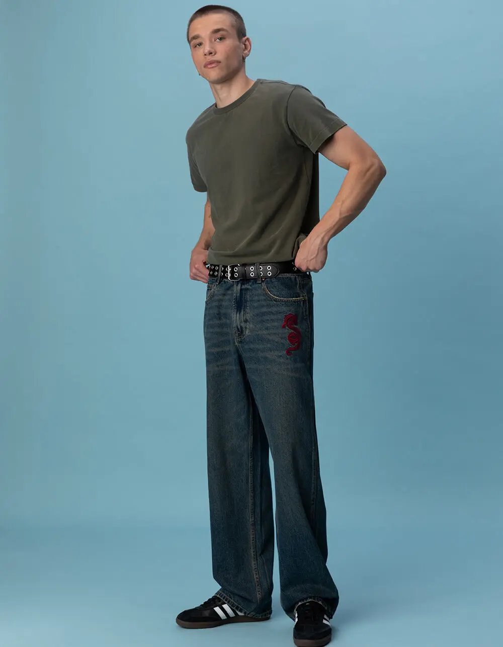 RSQ Mens Embroidered Dragon Baggy Jeans
