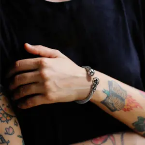 FaithHeart Skull Cuff Bracelet Adjustable Bangle Stainless Steel