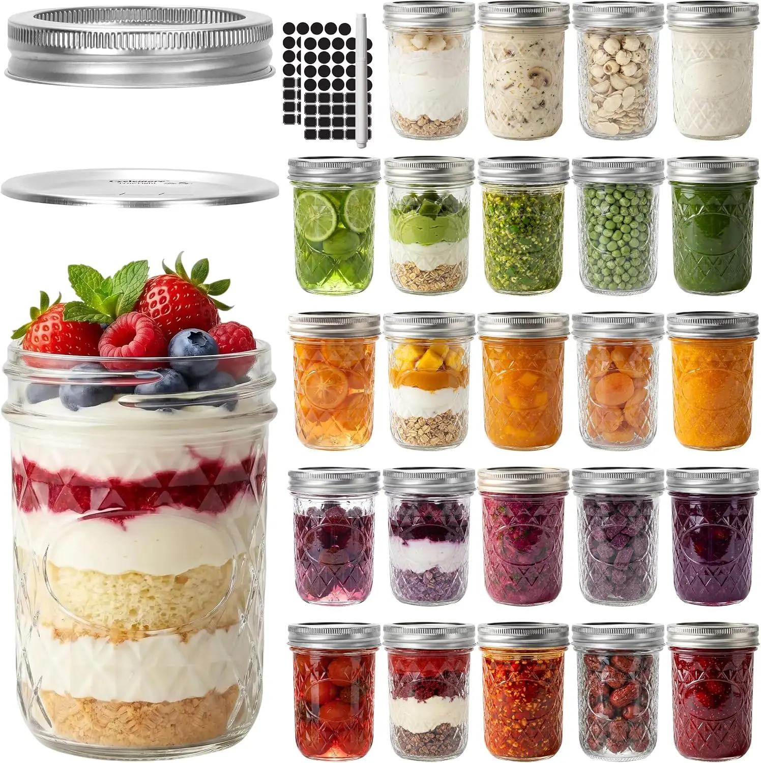 Glass Mason Jar with Sealing Lid and Sealing Ring, Half-Pint Capacity Fermentation and Pickling Storage Jar