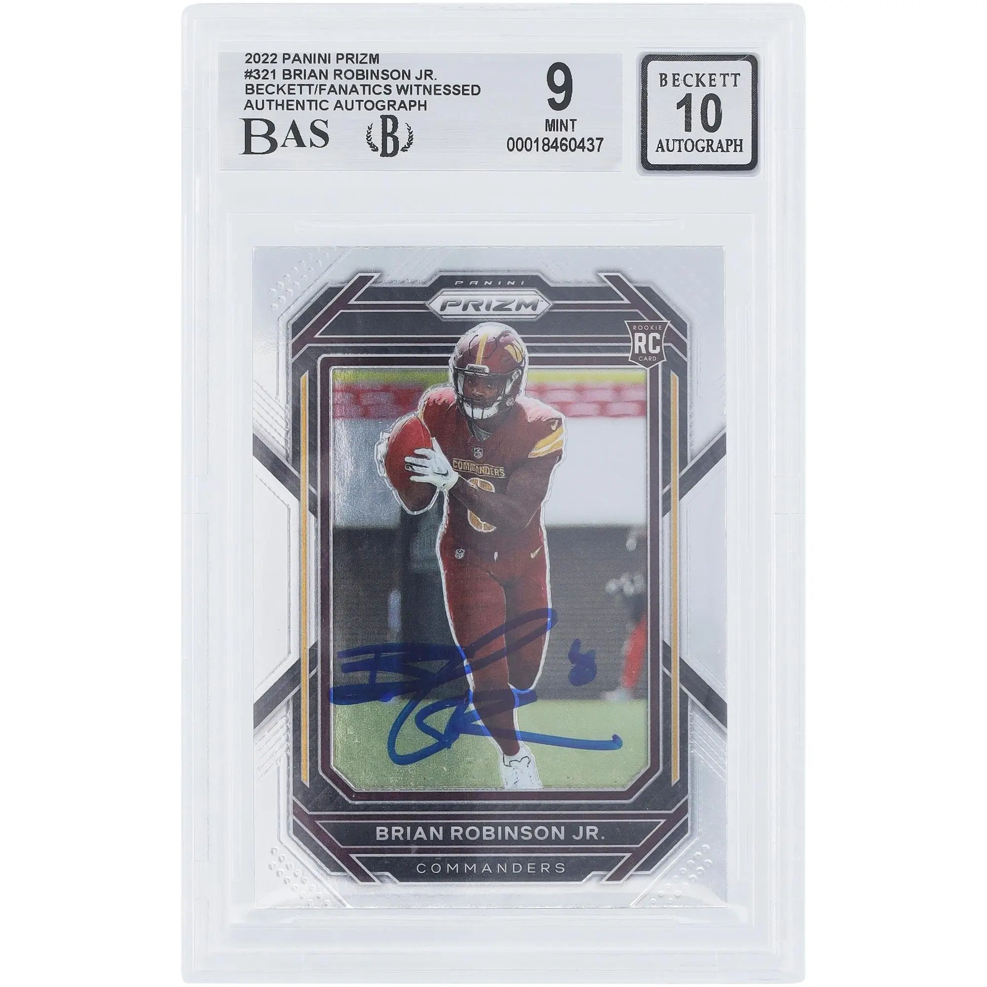 Brian Robinson Jr. Washington Commanders Autographed 2022 Panini Prizm #321 Beckett Fanatics Witnessed Authenticated 9/10 Rookie Card - Fanatics Authentic Certified