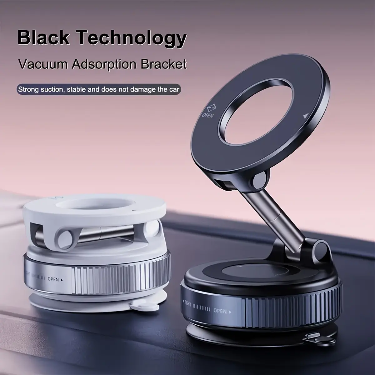 Super Strong N52 Magnetic Phone Mount, Upgraded Aluminum Alloy, 360 ° Rotatable and Foldable Design with Vacuum Suction Cup - Perfect for Car Dashboards, Bathroom Tiles, and Glass Surfaces