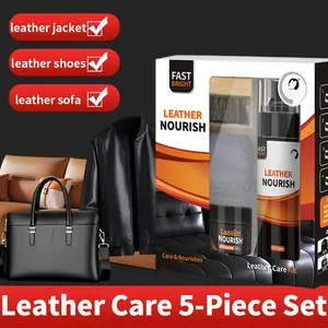 5-Piece Faux Leather Care Kit: Nourishing Cream and Liquid with Brush and Wipe - Perfect for Sofas, Handbags, Jackets and Shoes