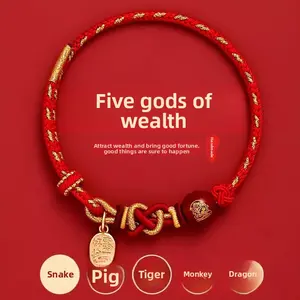 SHUJUAN 2026 Year of the Horse Zodiac Bracelet, Little Red String, Twelve Zodiac Weaving Red String, Five way God of Wealth Bracelet, Perfect for Wearing in the New Year energy flow Valentines Day Classroom Party Favors Stackable Gold Adjustable Bracelets
