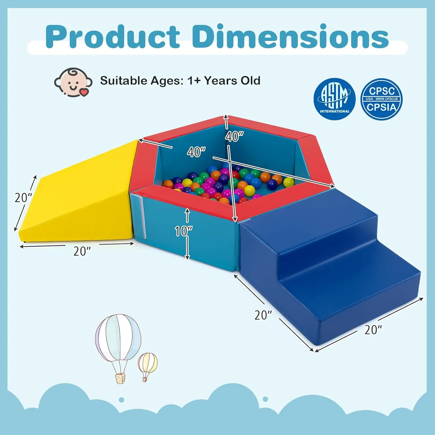 100 Ocean Balls Included, Colorful, 3-in-1 Toys