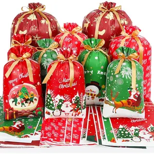 35pcs Christmas Gift Bags Drawstring Flat Bottom, Easy Holiday Gift Wrap Assorted Sizes for Xmas Present