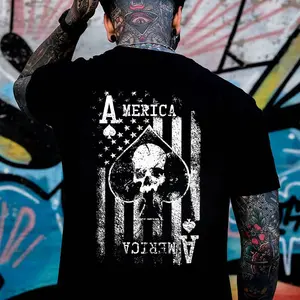 AMERICA USA Flag Ace Of Spades Skull T-Shirt, Hoodie, Sweatshirt, Aesthetic Tattoo Merch Summer Outfits, Streetwear, Vintage Men Graphic Tee