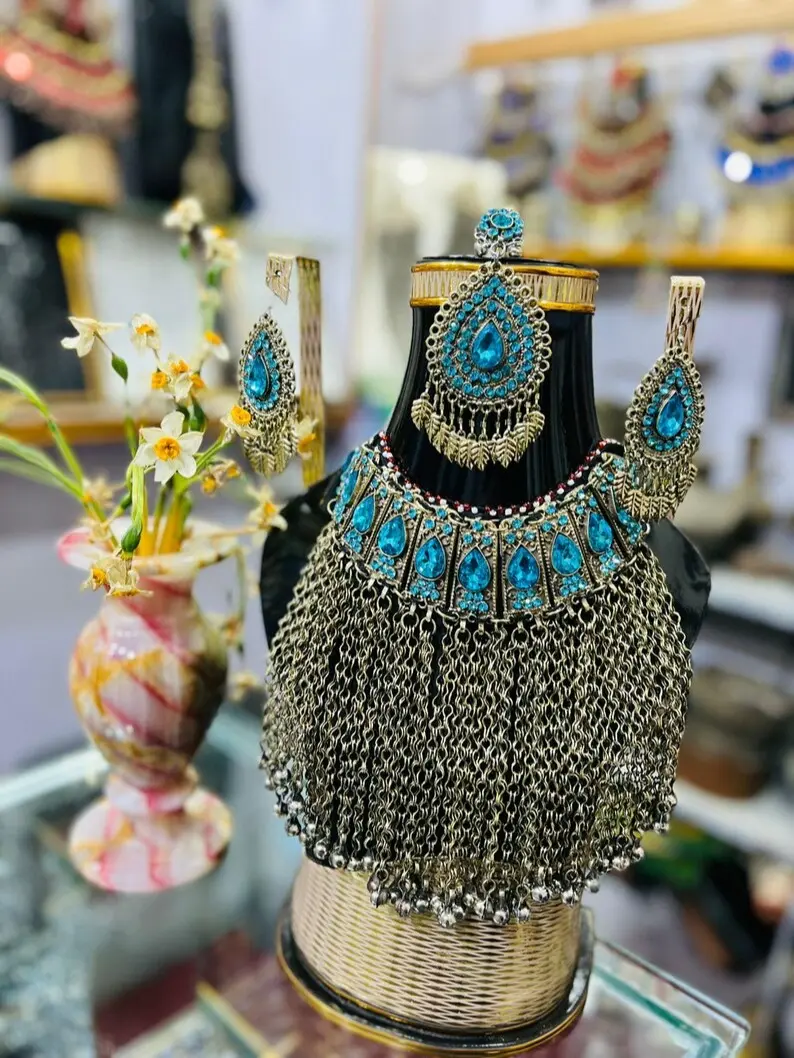 Afghan Kuchi Jewelry Set | Traditional Silver Tone Necklace & Earrings for Weddings, Eid & Nowruz