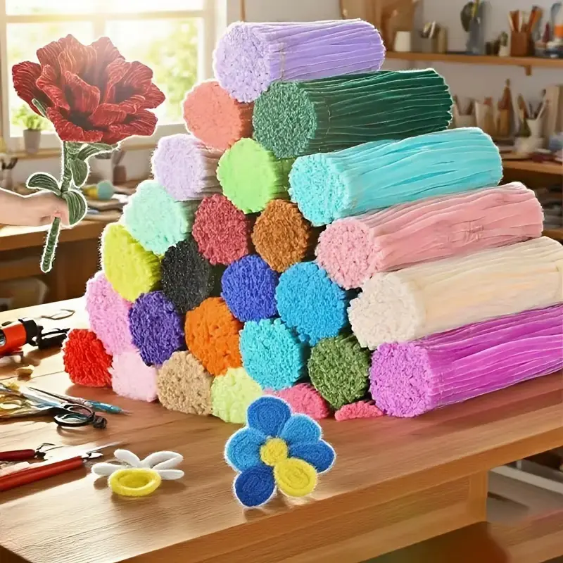 100pcs Multi-Color Classic Macaron Twist Rods, Fuzzy Wire, DIY Handmade Wool Straws, Easter Bunny, Perfect for Crafts and Flower Arrangements