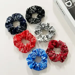 6 Pcs Unisex Paisley Bandana Print Cotton Scrunchies, Soft Stretchy No Damage Hair Elastics, Stylish Hair Accessories for Women Girls Daily School Work Party Festival Wear, Summer Vibes