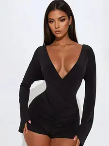 Deep V Backless Short Dress, Tie-Up Design, Waist and Hip Sculpture, Bell Sleeve Vintage Style, Multi-Occasion Fit