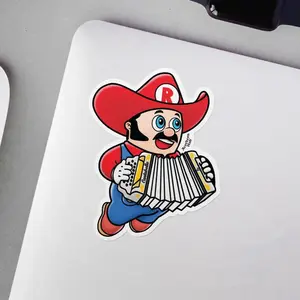 Rario Ayala Accordion Player Sticker - Vibrant Red Hat & Accordion Design for Laptops & Notebooks, Acordeon